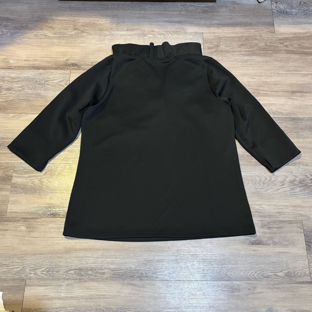 NWT Gretchen Scott black Jersey Ruffle neck 3/4 length sleeve top size xl - Picture 5 of 5